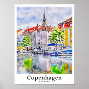 Poster Desenho da Mão d'água Viagem da Dinamarca de Copen