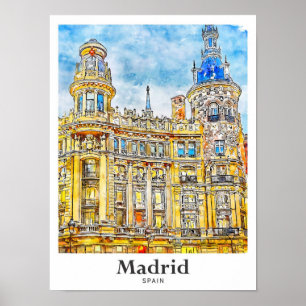 Poster Desenho da Mão d'água Viagem de Espanha de Madrid