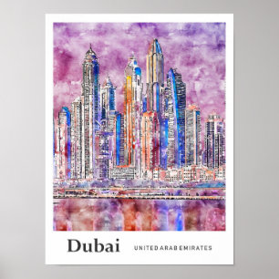 Poster Desenho da Mão d'água Viagem UAE de Dubai