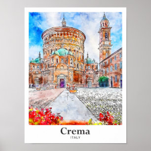 Poster Desenho Da Mão De Aquarela Da Crema Itália Viagem