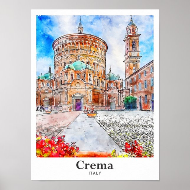 Poster Desenho Da Mão De Aquarela Da Crema Itália Viagem (Frente)
