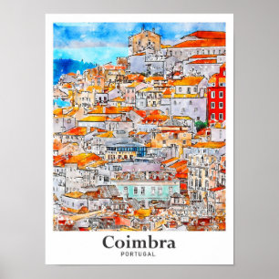 Poster Desenho Da Mão De Viagem Aquarela De Coimbra Portu