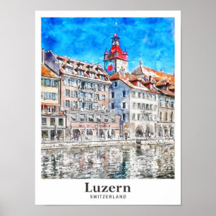 Poster Desenho da Mão de Viagem de Água da Luzern Suiça