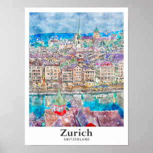 Poster Desenho da Mão de Viagem de Água Zurique