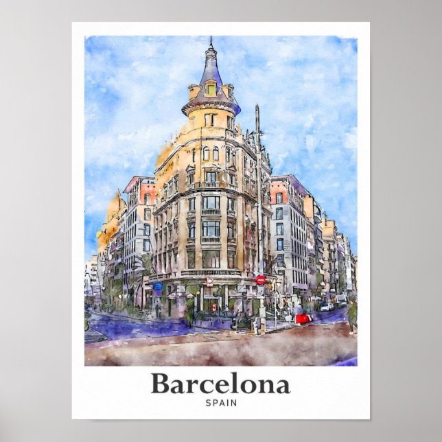 Poster Desenho Da Mão De Viagem De Barcelona (Frente)