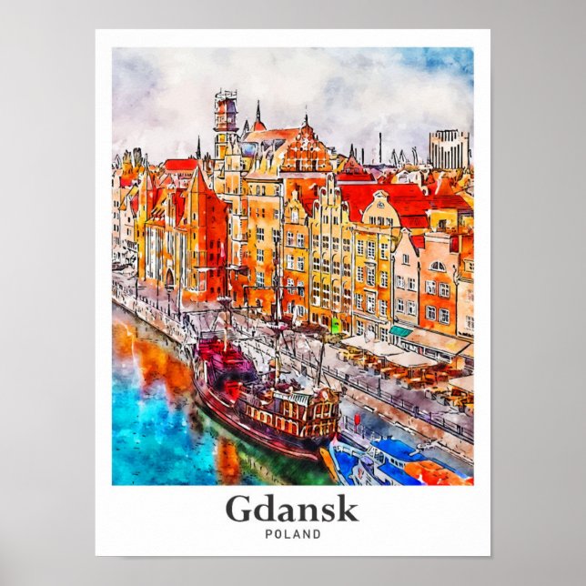 Poster Desenho Da Mão De Viagem De Gdansk (Frente)