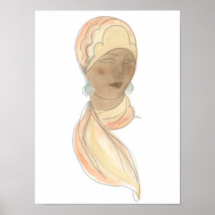 Poster Desenho da Moda da Flapper - Mulher com Scarf