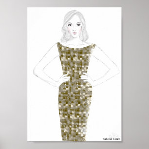Poster Desenho da Moda - Vestido Dourado