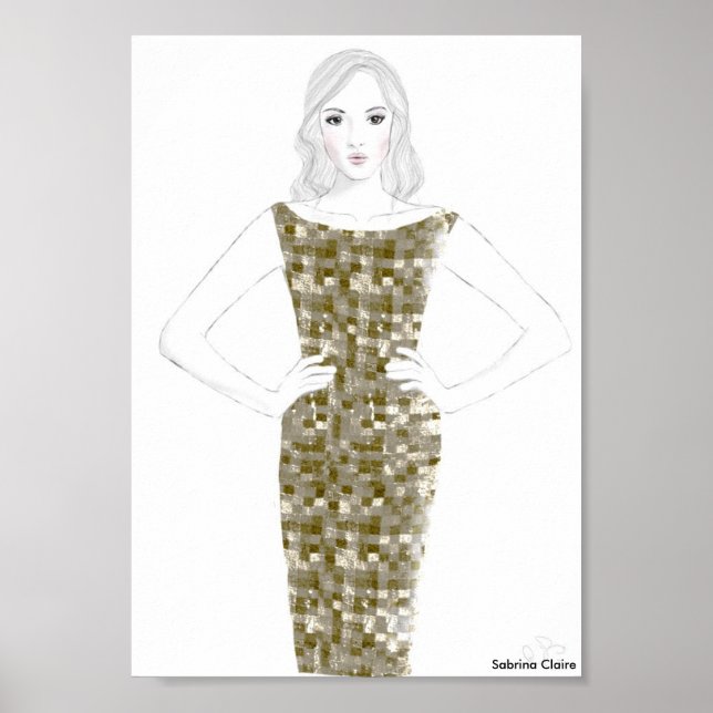 Poster Desenho da Moda - Vestido Dourado (Frente)