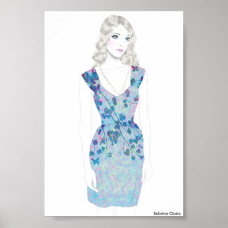 Póster Desenho da Moda - Vestido Floral de Aquarela
