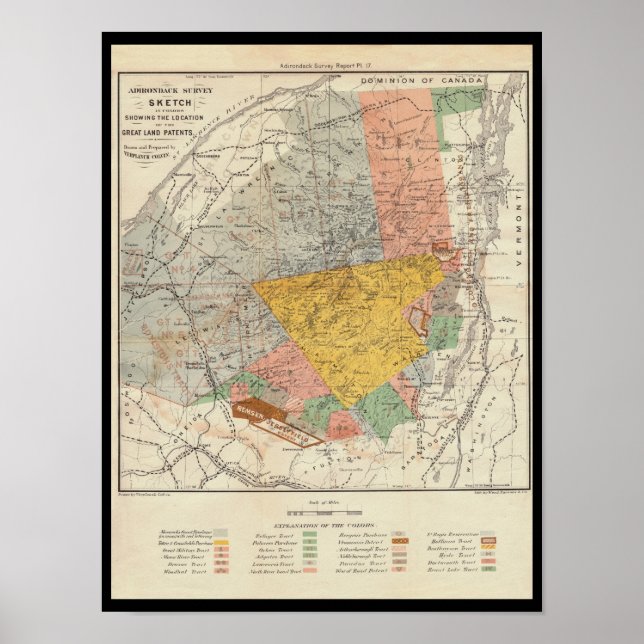 Póster Desenho da pesquisa do Adirondack - Mapa Colvin do (Frente)
