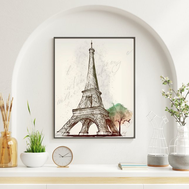 Poster Desenho Da Torre Eiffel Próximo A Uma Árvore (Criador carregado)