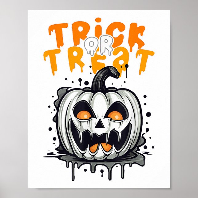 Poster Desenho de abóbora assustadora de Halloween Truque (Frente)