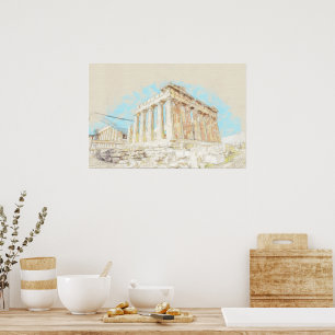 Poster Desenho de Acropolis Hill em Atenas, Grécia