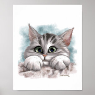Poster Desenho de adorável gatinho cinza tabby