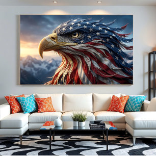 Poster Desenho de Águia Americana com Bandeira dos EUA