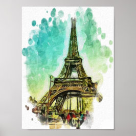Poster Desenho de aquarela, a torre de Effel Paris