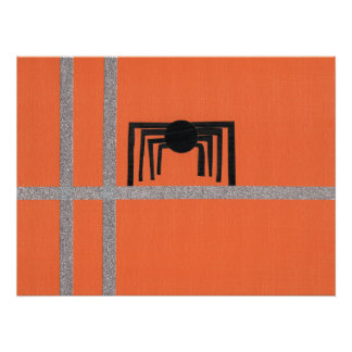 Póster Desenho de Aranha Geométrica Preto e Laranja
