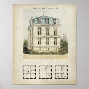 Poster Desenho de arquitetura vintage Paris França nº 1