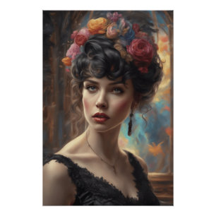 Póster Desenho de Arte AI do Eterno Retrato Feminino