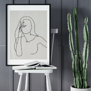 Poster Desenho de arte da linha de retrato minimalista Ab