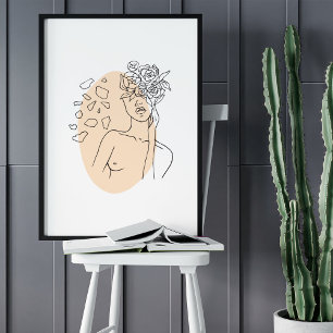 Poster Desenho de arte da linha de retrato minimalista Ab