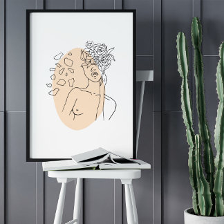 Poster Desenho de arte da linha de retrato minimalista Ab