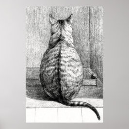 Poster Desenho de Arte de Gato Vintage