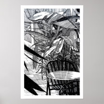 Desenho de Arte de Linha de Folhas Tropicais Botân