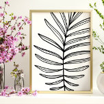 Poster Desenho de Arte em Linha Mínima Moderna com Folha<br><div class="desc">Desenho de Arte em Linha Mínima Moderna da Folha em Poster preto</div>
