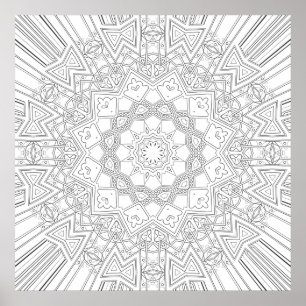 Poster Desenho de Arte Mandala Intrincado de Estrela Expl