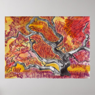 Póster Desenho de Árvore de Mapeamento Japonês