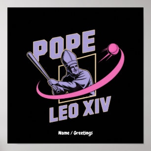Poster Desenho de beisebol do Papa Leão XIV: Fé Encontra