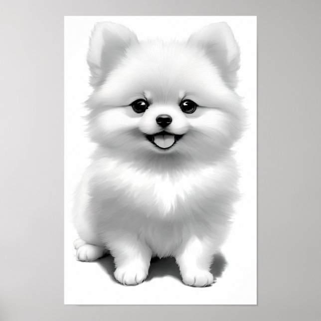 Poster Desenho de Cachorro Fofinho de Pomerânia Filhote (Frente)