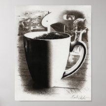 Desenho de café com carvão preto e branco