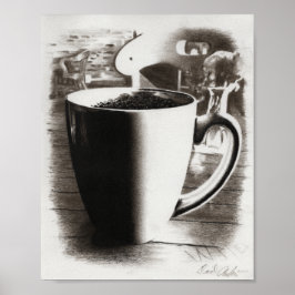 Poster Desenho de café com carvão preto e branco