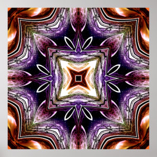 Poster Desenho de Caleidoscópio Cósmico Roxo e Laranja