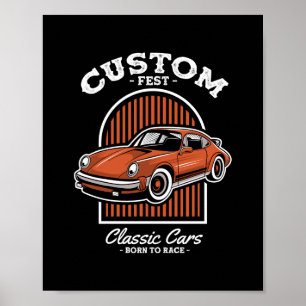 Poster Desenho de Carro Esportivo Retro Custom Fest