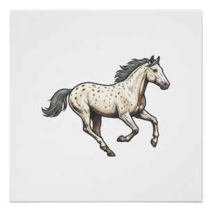 Póster Desenho de Cavalo Appaloosa Correndo Gravado Antig