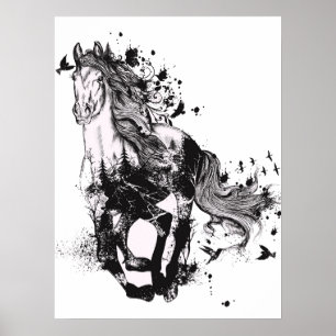 Poster Desenho de Cavalo e Arte Abstrato