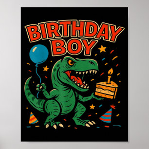Poster Desenho de celebração de dinossauro de aniversário