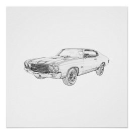 Póster Desenho de chevelle chevelle chevelle 1970 preto e