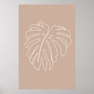 Poster Desenho de contorno tropical. Folha de Monstera