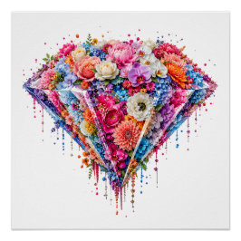 Póster Desenho de Diamante Floral Primoroso com Arte Gote