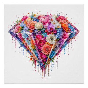 Póster Desenho de Diamante Floral Primoroso com Arte Gote