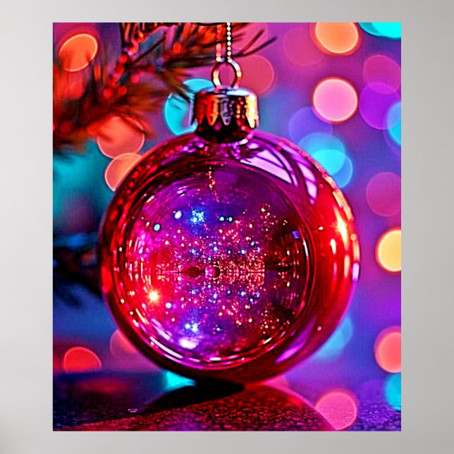 Poster Desenho de enfeite de Natal Neon Vibrante (Frente)