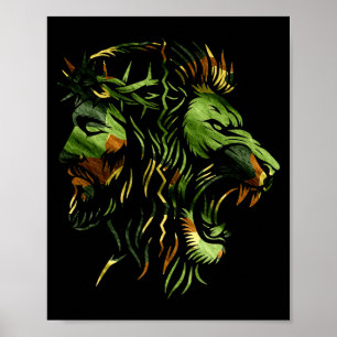 Poster Desenho de Fé Camuflado Coroa Jesus Leão Cristão