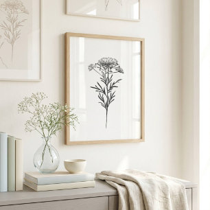 Poster Desenho de Flor a Tinta Minimalista em Preto