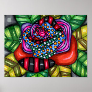 Poster desenho de flores de arte originais abstrato rosa