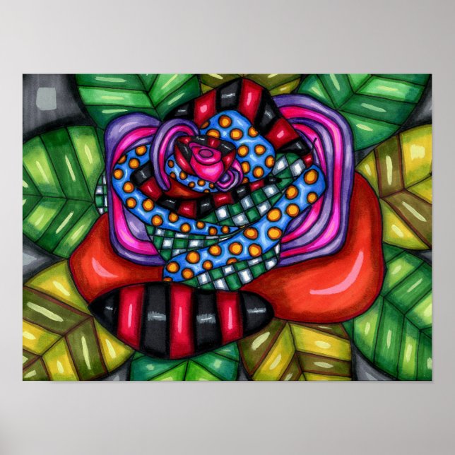Poster desenho de flores de arte originais abstrato rosa (Frente)